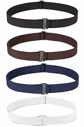 Picture of 4 Pack Invisible Women Stretch Belt No Show Elastic Web Strap Belt with Flat Buckle for Jeans Pants Dresses