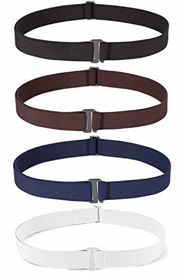 Picture of 4 Pack Invisible Women Stretch Belt No Show Elastic Web Strap Belt with Flat Buckle for Jeans Pants Dresses