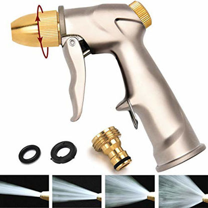 Picture of Garden Hose Sprayer, NORSMIC Garden Hose Nozzle Heavy Duty,Various Adjustable Flow Patterns, Water Hose Nozzle for Plant and Lawn Watering/Pet Bathing/Car Washing,High Pressure,Pure Metal