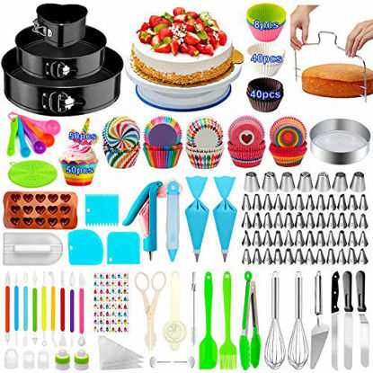 Picture of Cake Decorating Supplies,493 PCS Cake Decorating Kit 3 Packs Springform Cake Pans, Cake Rotating Turntable,48 Piping Icing Tips,7 Russian Nozzles, Baking Supplies,Cupcake Decorating Kit