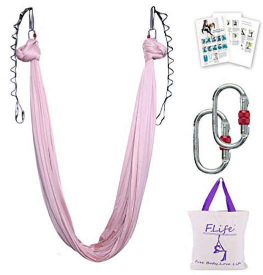 Picture of Aerial Yoga Hammock 5.5 Yards Premium Aerial Silk Fabric Yoga Swing for Antigravity Yoga Inversion Include Daisy Chain,Carabiner and Pose Guide (Nude)