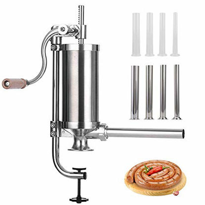 Picture of MASTER FENG Sausage Stuffer, Stainless Steel Homemade Sausage Maker Vertical Meat Filling Kitchen Machine, Packed 8 Stuffing Tubes (2.5LBS/1.5L)