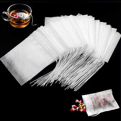 Picture of 100 Pcs Biodegradable Tea Filter Bags,Disposable Tea Filter Bags,Empty Corn Fiber Drawstring Seal Filter Tea Bags for Loose Leaf Teal3.54 x 2.75 inch (100pcs)