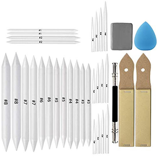 Picture of 33 Pcs Blending Stumps and Tortillions Set Art Blenders with Sketch Sandpaper Pencil Sharpener Pencil Extension Tool Drawing Kneaded Eraser Sponge Sketch for Student Sketch Drawing Tool Set
