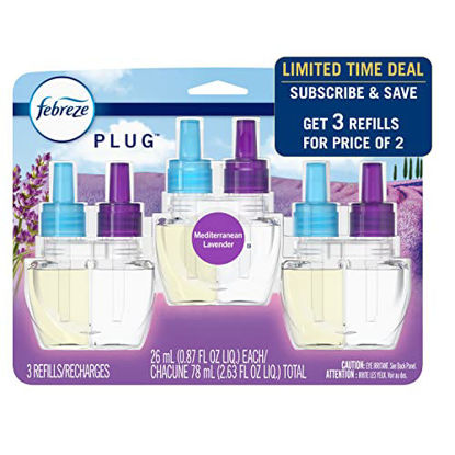 Picture of Febreze Plug in Air Fresheners, Mediterranean Lavender, Odor Eliminator for Strong Odor, 150 Day Supply, Scented Oil Refill (3 Count)
