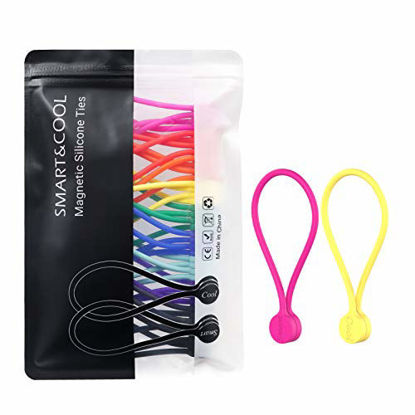 Picture of SMART&COOL Reusable Silicone Magnetic Cable Ties for Bundling and Organizing, Holding Stuff, Book Markers, Fridge Magnets, or Just for Fun, Assorted Color, 7.16'' (20-Pack, Multi)