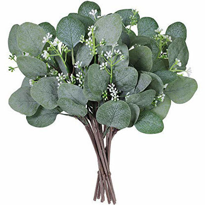 Picture of Supla 10 Pcs Artificial Seeded Eucalyptus Leaves Stems Bulk Artificial Silver Dollar Eucalyptus Leaves Plant in Grey Green 11.8" Tall Artificial Greenery Holiday Greens Wedding Greenery
