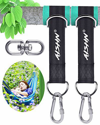 Picture of AISHN Tree Swing Straps Hanging Kit, Adjustable Hammock Straps(Set of 2), 2200Lbs Break Strength. 5ft Long with Tree Protector Sleeves, Swivel Strong Stainless Hook, Rustproof Screw Lock Carabiners