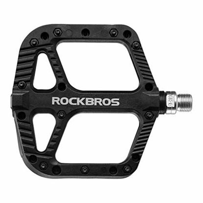 Picture of ROCKBROS Mountain Bike Pedals Nylon Composite Bearing 9/16" MTB Bicycle Pedals with Wide Flat Platform Black