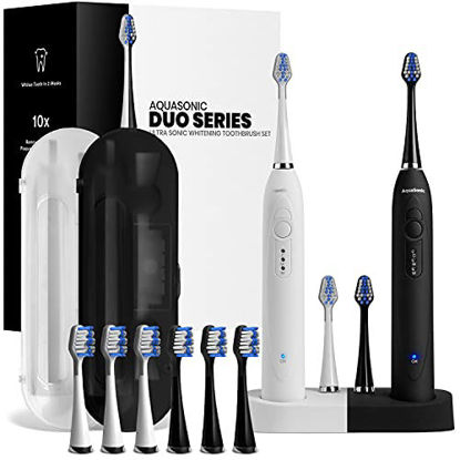 Picture of AquaSonic Duo Dual Handle Ultra Whitening 40,000 VPM Wireless Charging Electric ToothBrushes - 3 Modes with Smart Timers - 10 Dupont Brush Heads & 2 Travel Cases Included