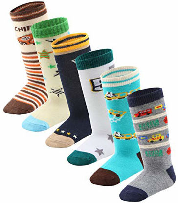 Picture of 6 Pairs Toddler Boy Non Skid Socks Knee High Cotton with Grips, Baby Boys Anti-skid Socks (3-5 Years, 6 Pairs)