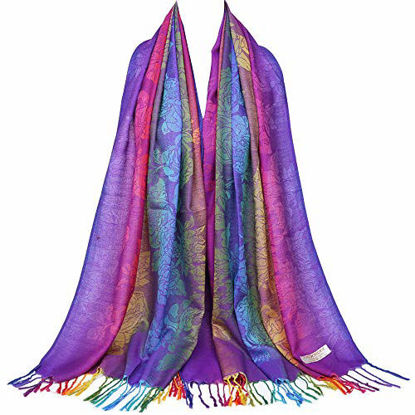 Picture of Fashion Colorful flowers Jacquard cotton pashmina Women Wrap Shawl tassels Scarves 75" x 27.5" (THM08-05)