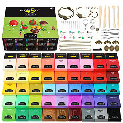 Picture of Magicfly Polymer Clay Starter Kit 45 Colors Oven 1.06 oz, 5 Modeling Tools and 40 Jewelry Accessories, Safe and Nontoxic DIY Sculpey Baking Blocks for Kids, Beginners