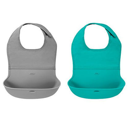 Picture of OXO Tot Roll- Up Bib 2-Pack Gray/Teal