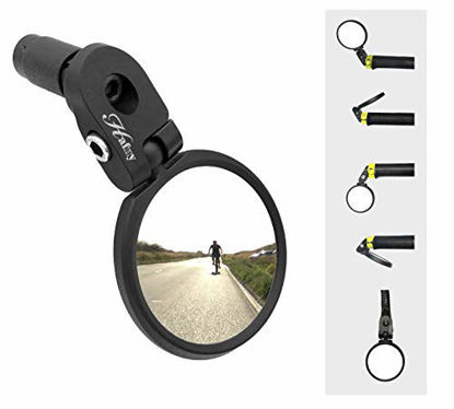 Picture of Hafny Bar End Bike Mirror, Stainless Steel Lens Bicycle Mirror, Safe Adjustable Rearview Mirror, Cycle Mirror, E-bike Mirror, HF-MR083 (Black 62mm)