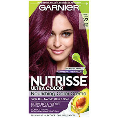 Picture of Garnier Nutrisse Ultra Color Nourishing Hair Color Creme, V2 Dark Intense Violet (Packaging May Vary), Pack of 1