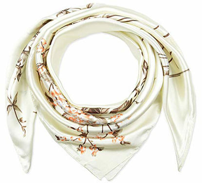 Picture of Large Square Satin Silk Like Lightweight Scarfs Hair Sleeping Wraps for Women Beige Floral Flowers