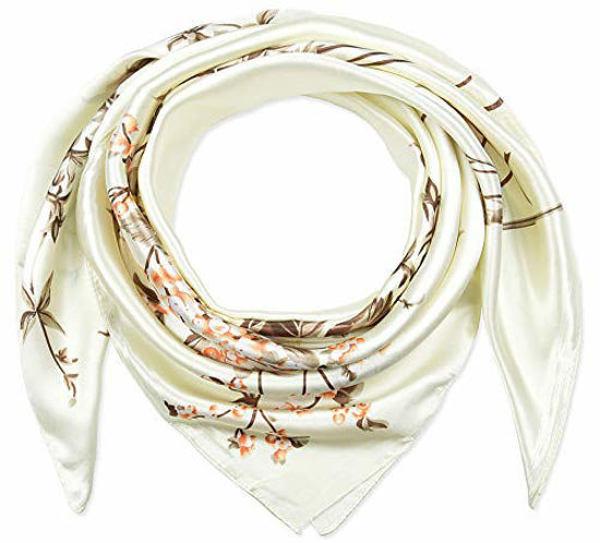 Picture of Large Square Satin Silk Like Lightweight Scarfs Hair Sleeping Wraps for Women Beige Floral Flowers