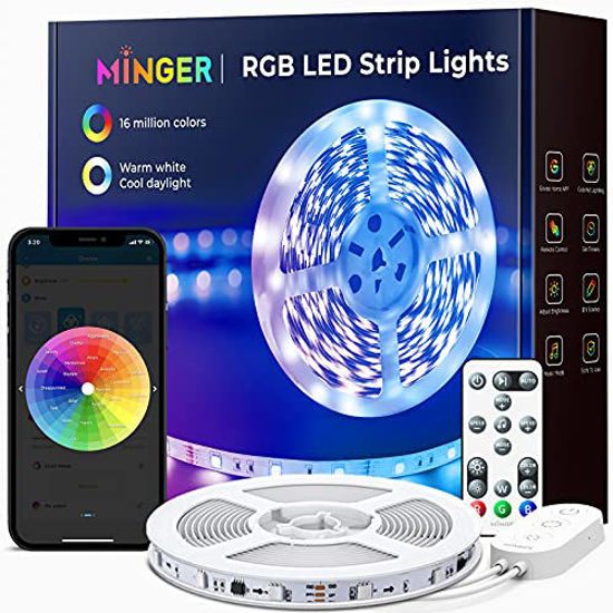 GetUSCart- MINGER LED Strip Lights Bluetooth, 16.4ft Music Sync LED Lights  with App Phone, Remote, Control Box, RGB Color Changing Lights with 64  Scenes Modes, DIY for Room, Bedroom, Kitchen, TV, Office