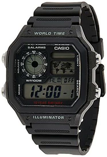 Casio Men's 10-Year Battery Japanese Quartz Watch with Resin Strap, Black,  21 (Model: AE-1200WH-5AVCF) 