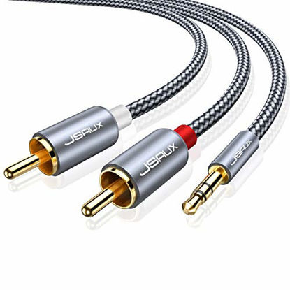 Picture of JSAUX RCA Cable, [6.6ft/2M, Dual Shielded Gold-Plated] 3.5mm Male to 2RCA Male Stereo Audio Adapter Coaxial Cable Nylon Braided AUX RCA Y Cord for Smartphones, MP3, Tablets, Speakers, HDTV [Grey]