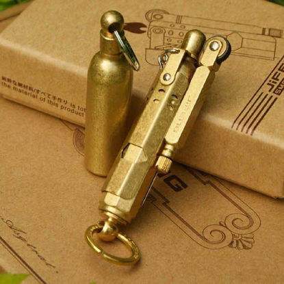 Picture of Youfeel Handmade WWI WWII Cool Retro Vintage Brass/Copper Trench Lighter and Solid Brass Fuel Bottle, Gift for Collection