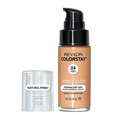Picture of Revlon ColorStay Makeup for Normal/Dry Skin SPF 20, Longwear Liquid Foundation, with Medium-Full Coverage, Natural Finish, Oil Free, 220 Natural Beige, 1.0 oz