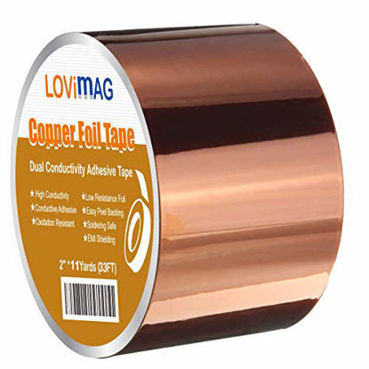 Picture of Copper Foil Tape (2inch X 33 FT) with Conductive Adhesive for Guitar and EMI Shielding, Crafts, Electrical Repairs, Grounding