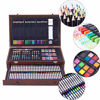 Picture of 145 Piece Art Set with 2 x 50 Page Drawing Pad, Art Supplies in Portable Wooden Case, Crayons, Oil Pastels, Colored Pencils, Watercolor Cakes, Sharpener, Sandpaper