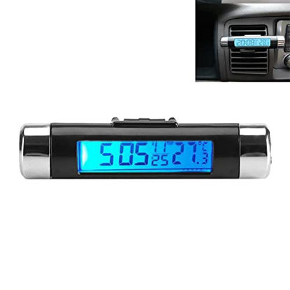 Picture of Pssopp LCD Display Digital Clip-on Car Clock Thermometer Temperature Meter Gauge Automotive Mini Clock Monitor with Backlight for Truck Car(Blue Back light)