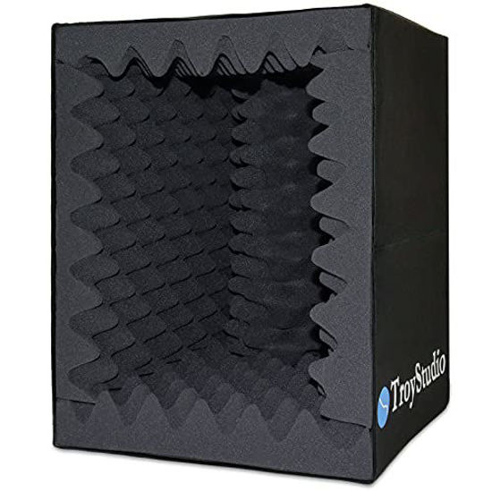 Picture of TroyStudio Portable Sound Recording Vocal Booth Box - |Reflection Filter & Microphone Isolation Shield| - |Large, Foldable, Stand Mountable, Super Dense Sound Absorbing Foam|(Black)