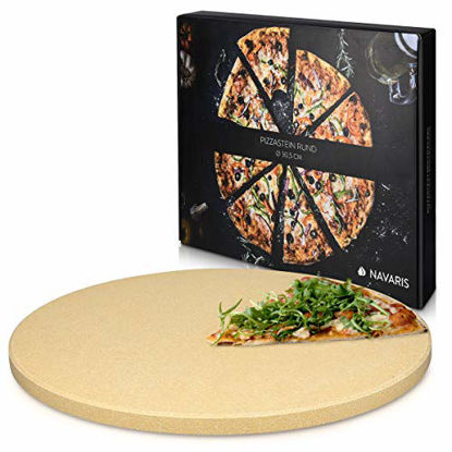 Picture of Navaris XL Pizza Stone for Baking - Cordierite Pizza Stone Plate for BBQ Grill Oven - Cook and Serve Pizza Bread Cheese - Round, 12 x 0.6 Inches