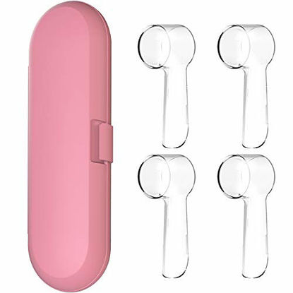 Picture of Electric Toothbrush Travel Case for Oral-B Toothbrushes - 4 Pcs Toothbrush Head Covers Compatible with Oral B Electric Toothbrush Heads (Pink)