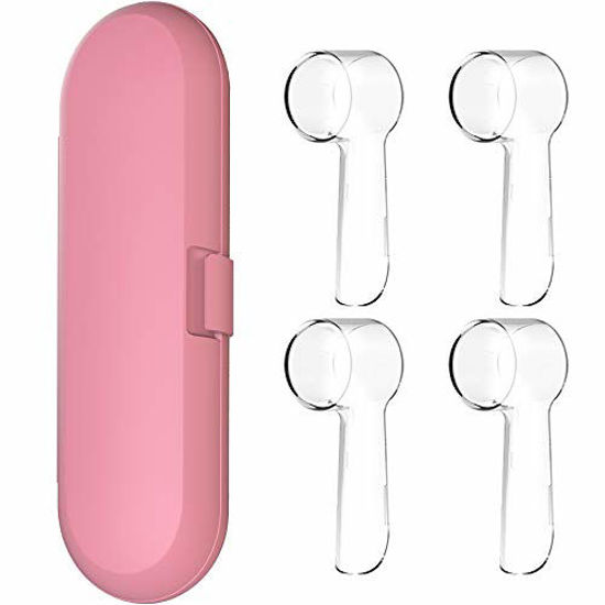 Picture of Electric Toothbrush Travel Case for Oral-B Toothbrushes - 4 Pcs Toothbrush Head Covers Compatible with Oral B Electric Toothbrush Heads (Pink)