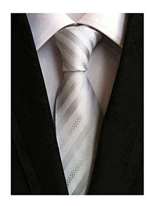 Picture of Secdtie Men's Stripe White Silver Jacquard Woven Silk Tie Formal Necktie TW010