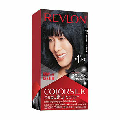 Picture of REVLON Colorsilk Beautiful Color Permanent Hair Color with 3D Gel Technology & Keratin, 100% Gray Coverage Hair Dye, 12 Natural Blue Black