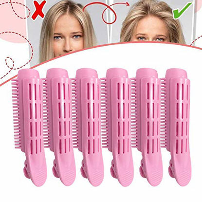 Picture of 6 Pcs Volumizing Hair Root Clip, Hair Root Self Grip Hair Clip Fluffy Hair Clip Volume Hair Roller Clip Styling Tool (Pink)