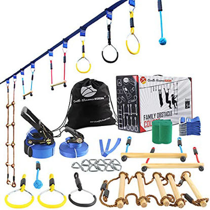 Picture of Ninja Warrior Line Obstacle Course for Kids Outside-2×56ft Slackline Kit, Hanging Activities Accessories - Monkey Bar, Rope Ladder, Monkey Fist, Rings for Backyard Tree Training Equipment Outdoor Play