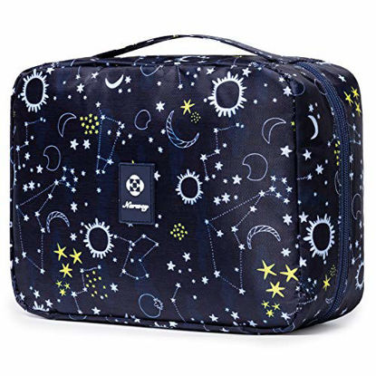 Picture of Hanging Travel Toiletry Bag Cosmetic Make up Organizer for Women and Girls Waterproof (Blue Galaxy)