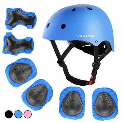 Picture of ValueTalks Kids Helmet Pad Set, Adjustable Kids Bike Helmet Knee Pads and Elbow Pads Wrist Guards 5~10yrs Kids Protective Gear Set for Girls Boys Toddlers Child Bike Roller Skating Cycling Scooter 
