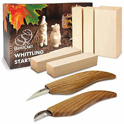 Picture of BeaverCraft Wood Carving Kit S16 - Whittling Wood Knives Kit - Widdling Kit for Beginners - Wood Carving Knife Set Wood Blocks Blank Whittling Knives Kit