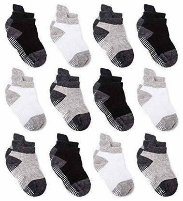 Picture of Zaples Baby Non Slip Grip Ankle Socks with Non Skid Soles for Infants Toddlers Kids Boys Girls, Assorted 12 Pack, 12-36 Months
