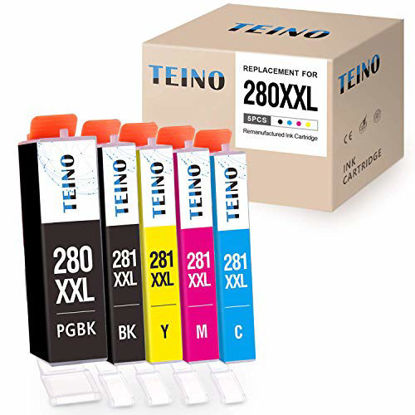 Picture of TEINO Compatible Ink Cartridges Replacement for Canon PGI-280XXL CLI-281XXL 280 XXL 281 XXL (PGBK, Black Cyan Magenta Yellow, 5 Pack)