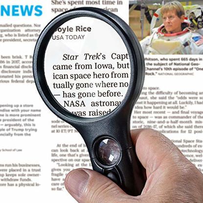 Picture of SeeZoom Lighted Magnifying Glass 3X 45x Magnifier Lens - Handheld Magnifying Glass with Light for Reading Small Prints, map, Coins and Jewelry - LED Magnifying Glass