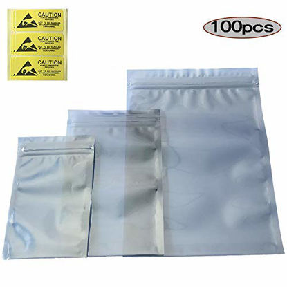 Picture of Daarcin Anti Static Bags,ESD Bags,100pcs Mixed Sizes Antistatic Resealable Bags for 3.5 Hard Drive, 2.5 Solid State Drive with Labels, ESD Shielding Bags for Varieties of Electronic Device