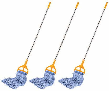 Picture of 3 Pack Best Value 56-inch Quick Change Stainless Steel Mop Handles with 3 Loop-End Mop Heads for Home, Commercial and Industrial Use (56 inch)