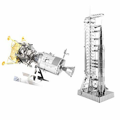 Picture of Fascinations Metal Earth 3D Metal Model Kits Set of 2 - Apollo CSM with LM and Apollo Saturn V with Gantry
