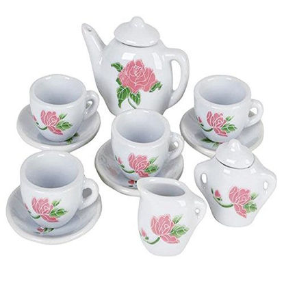 Picture of ArtCreativity Rose Flower Ceramic Doll Tea Set - 13 Pieces - Includes Cups and Plates - Tea Set for Pretend Tea Party - Fun Doll Dramatic Play Tool - Perfect Play Prize for Little Girls Ages 8+