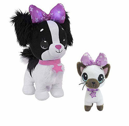 Picture of Wish Me Pets Bundle - Light Up LED Stuffed Animals - Black Cavalier Puppy and Mini Siamese Kitty