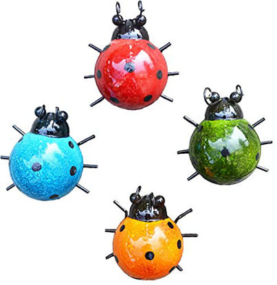 Picture of GIFTME 5 Metal Garden Wall Art Decorative Set of 4 Cute Ladybugs Outdoor Wall Sculptures